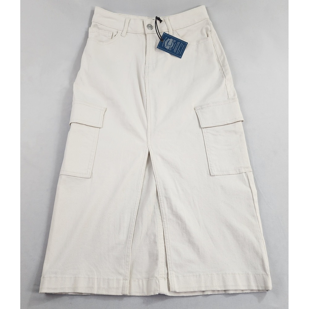 Cambridge Dry Goods Womens 2 Bone Cotton Twill Cargo Maxi Skirt 83363
